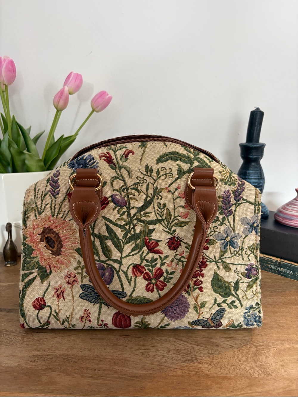 Vintage Floral Tapestry Dome Satchel Handbag